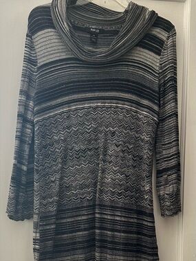 Style & Co. Black and Gray Striped Cowl-Neck Sweater